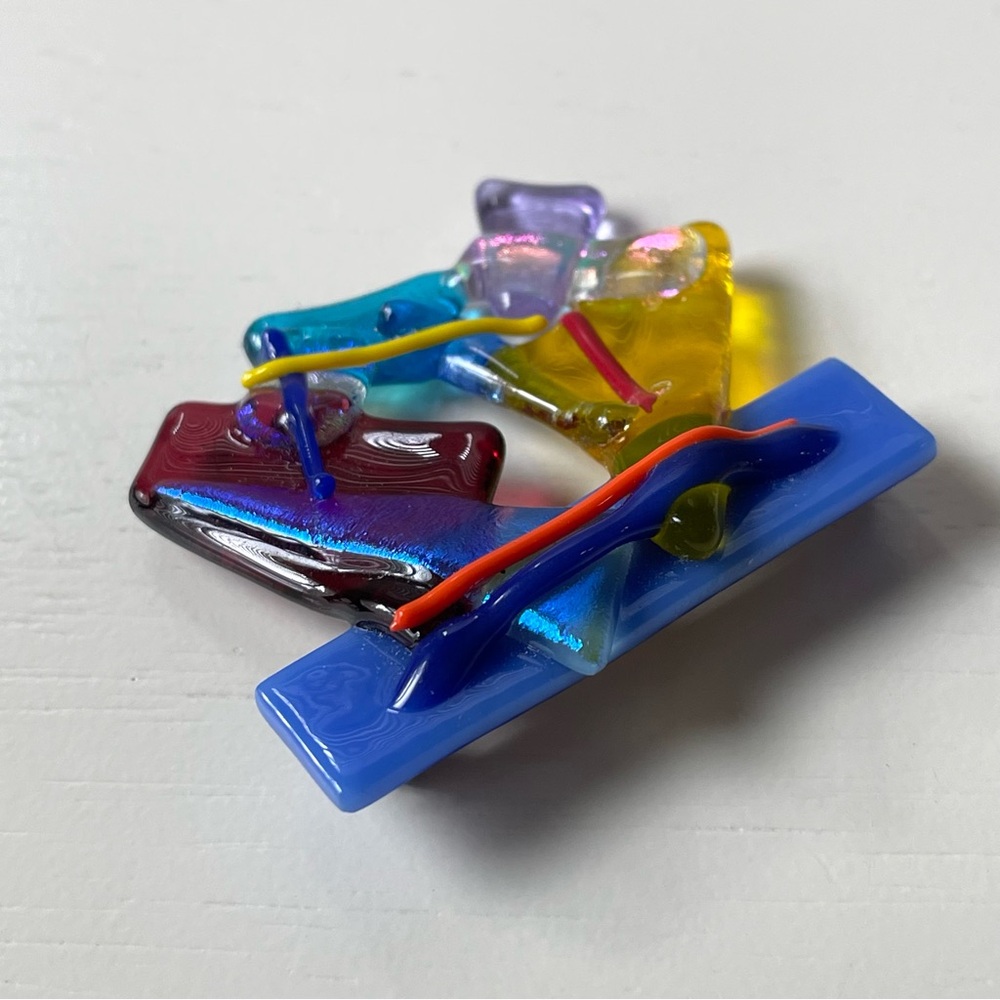Signed vintage colorful fused art glass brooch ‘80s ‘90s - Picture 5 of 12